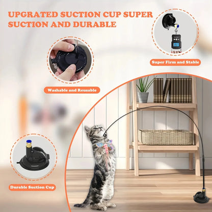 Interactive Cat Teaser Toy – Suction Cup Feather Wand with Bell