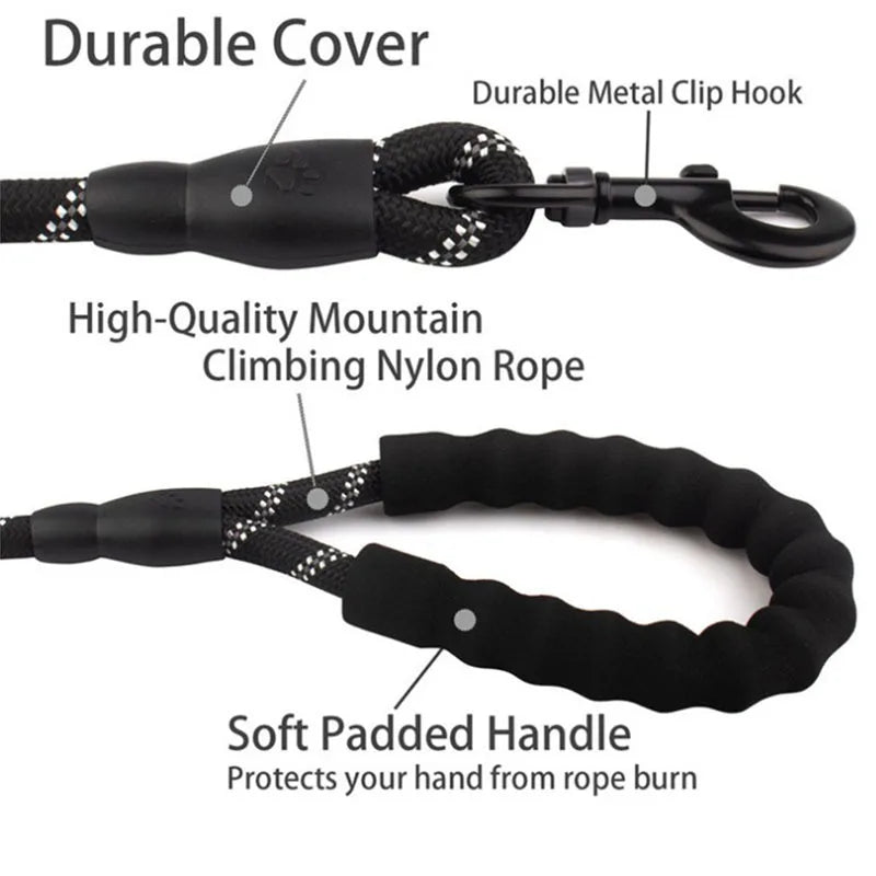 Reflective Heavy-Duty Dog Leash with Padded Handle