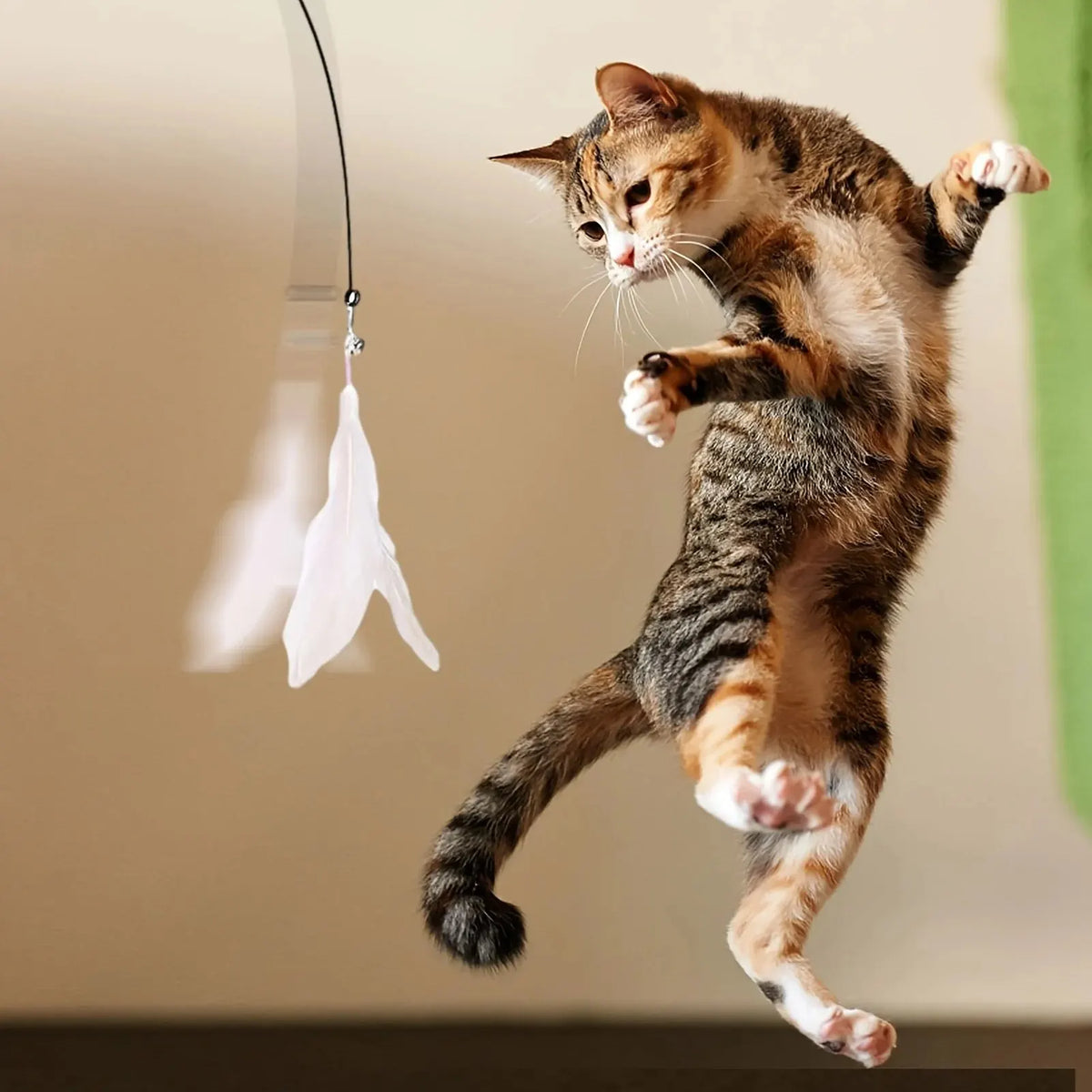 Interactive Cat Teaser Toy – Suction Cup Feather Wand with Bell