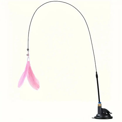 Interactive Cat Teaser Toy – Suction Cup Feather Wand with Bell