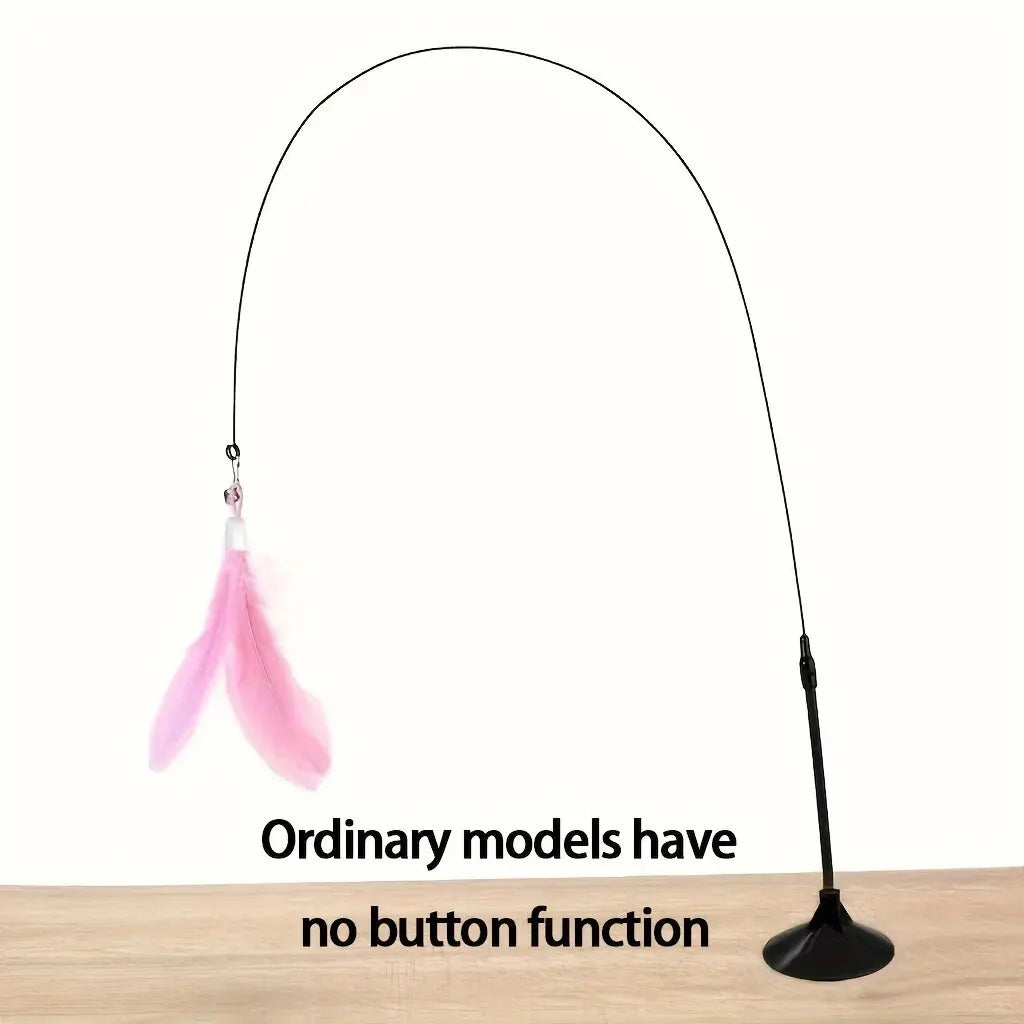 Interactive Cat Teaser Toy – Suction Cup Feather Wand with Bell