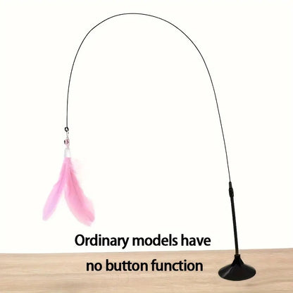 Interactive Cat Teaser Toy – Suction Cup Feather Wand with Bell